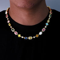 Luxury Multi-Colored Gemstone&Cross Necklace