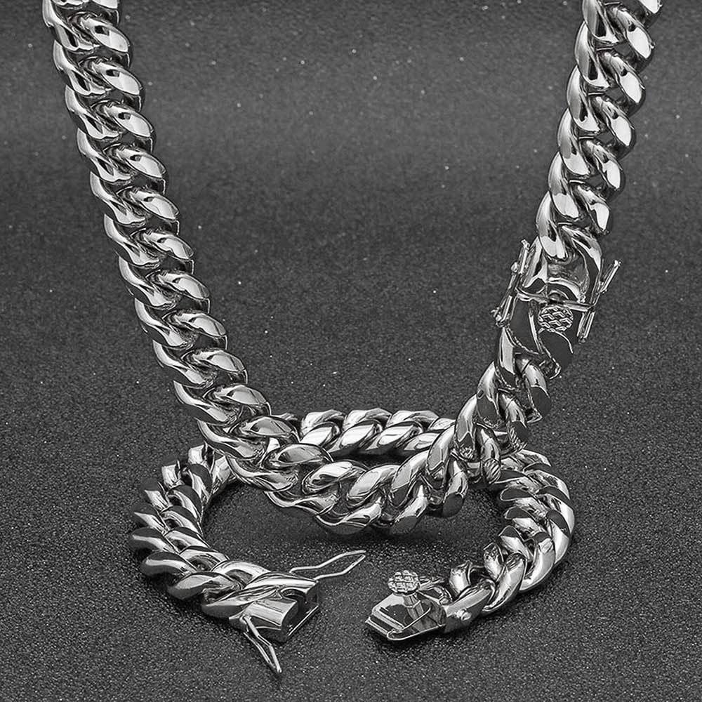 10mm 14k Gold & White Gold Miami Cuban Link Chain&Bracelet