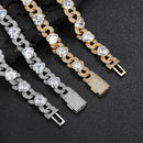 12mm Diamond Heart Cuban Link Bracelet - CRAZY DIAMOND DRIP