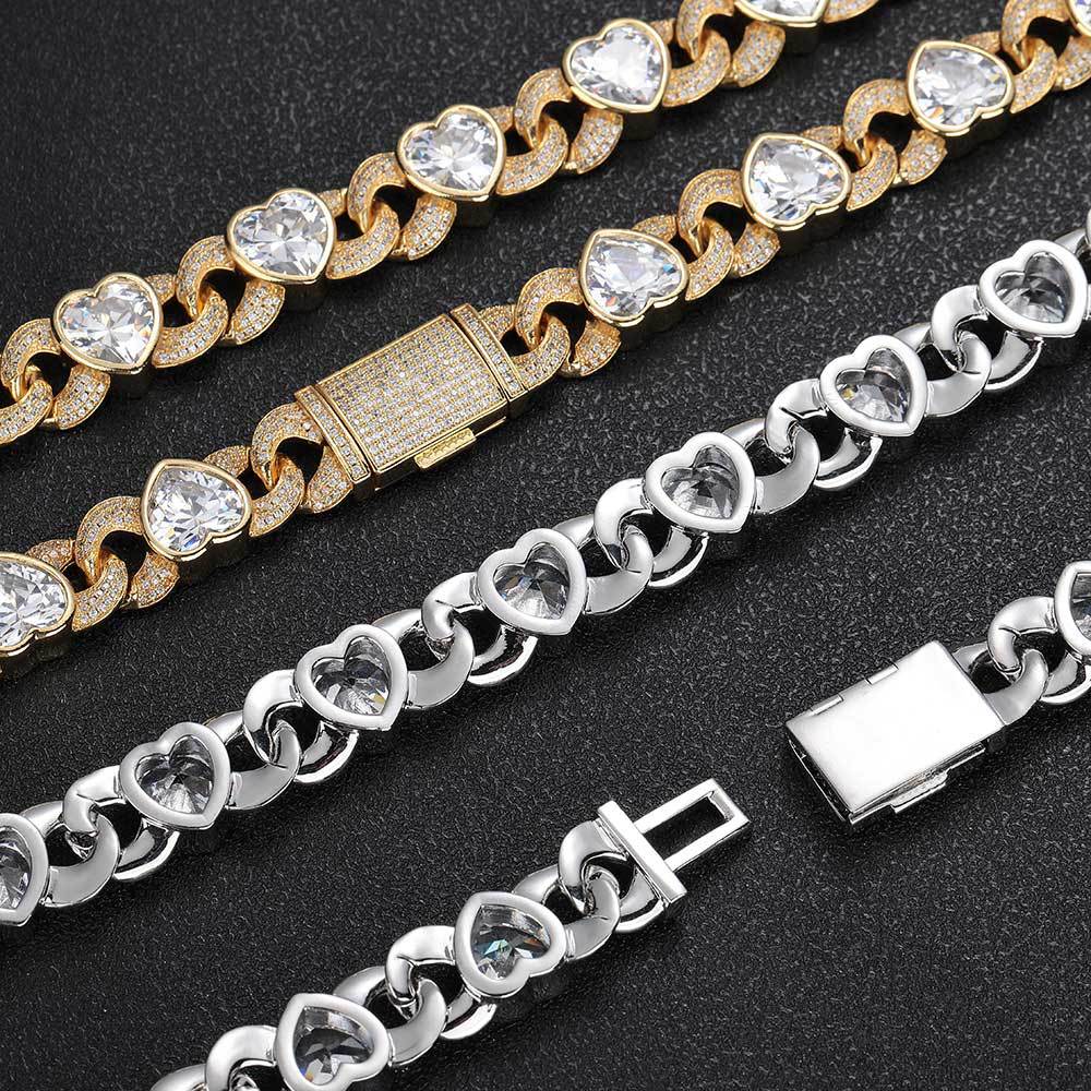 12mm Diamond Heart - Shaped Cuban Link Chain - CRAZY DIAMOND DRIP