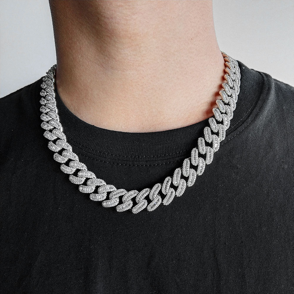 15mm Baguette Diamond Miami Cuban Link Chain