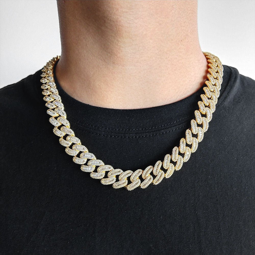 15mm Baguette Diamond Miami Cuban Link Chain