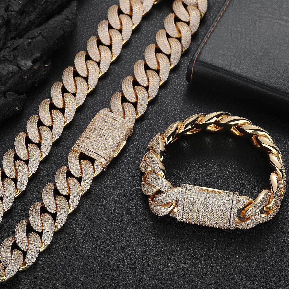 20mm Diamond Miami Cuban Link Chain&Bracelet