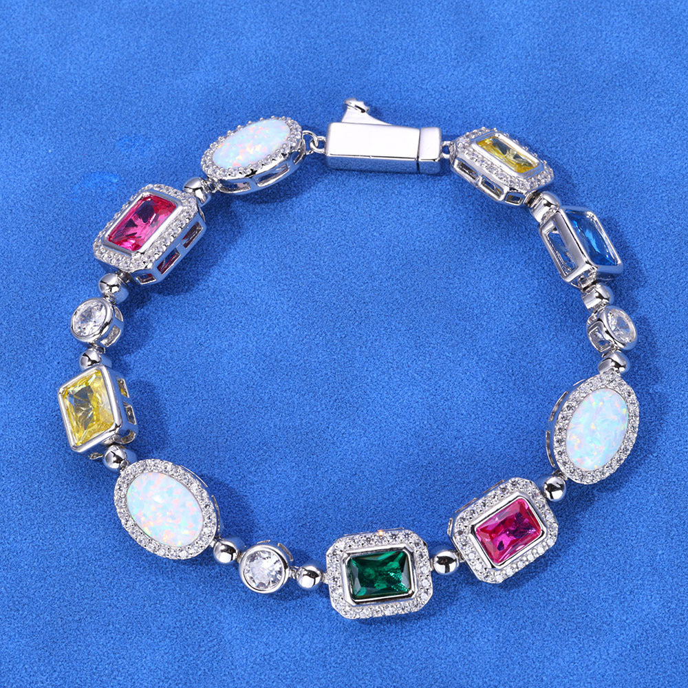 S925 VVS Moissanite Luxury Multi-Colored Gemstone&Cross Bracelet