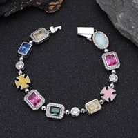 Luxury Multi-Colored Gemstone&Cross Bracelet