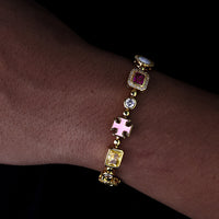 Luxury Multi-Colored Gemstone&Cross Bracelet