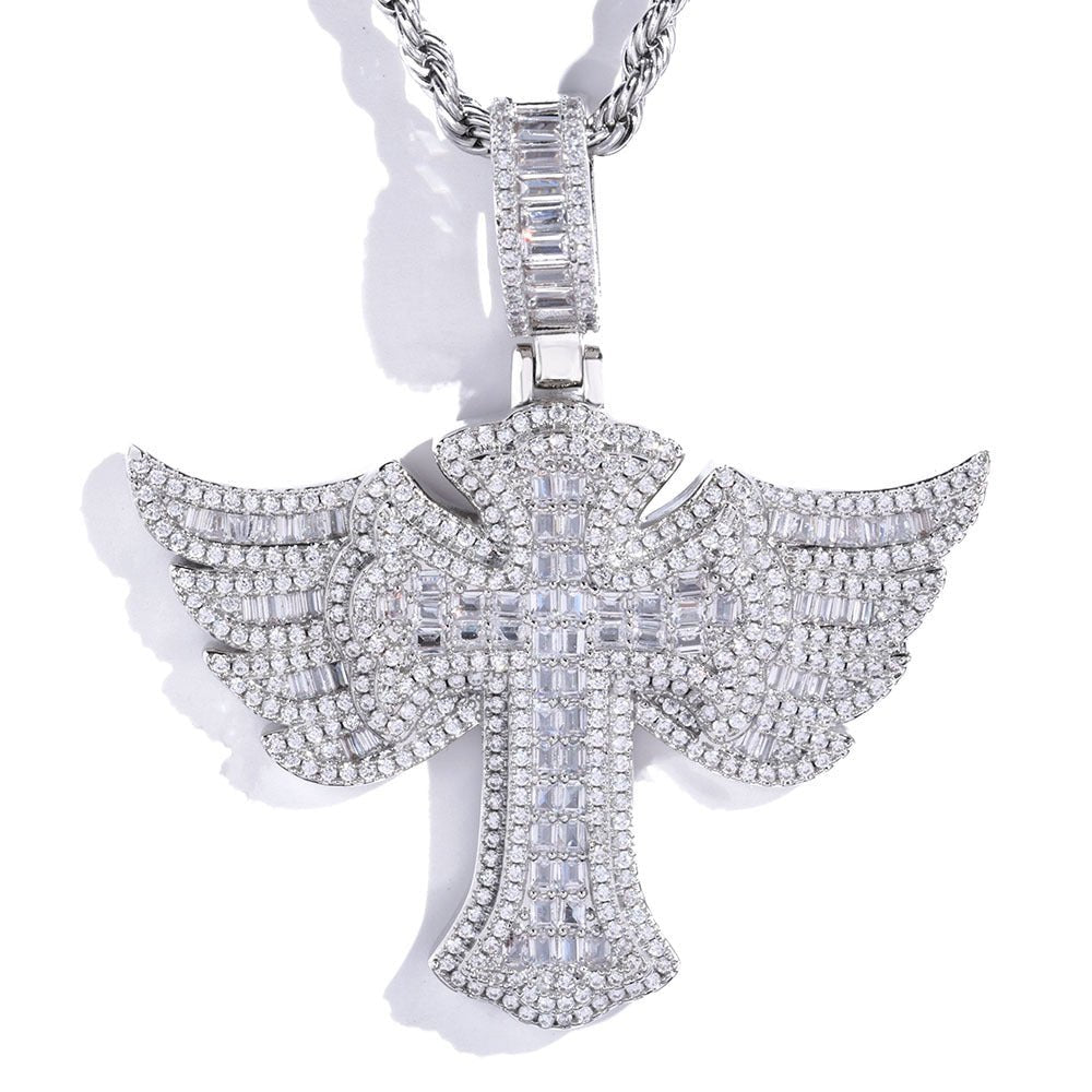 Diamond Angel Cross Pendant