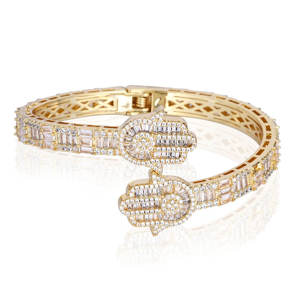 Diamond Baguette Cut Hamsa Open Bracelet