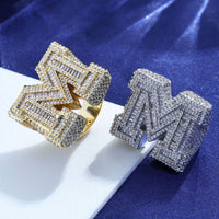 Diamond Baguette Cut Letter 'M' Ring - CRAZY DIAMOND DRIP