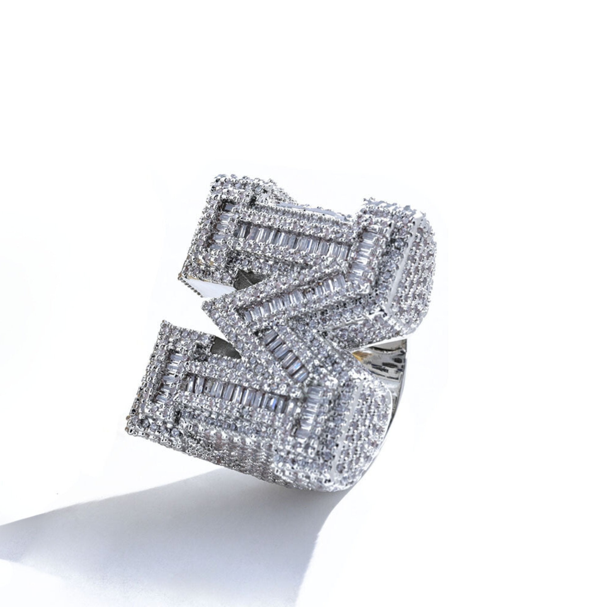 Diamond Baguette Cut Letter 'M' Ring