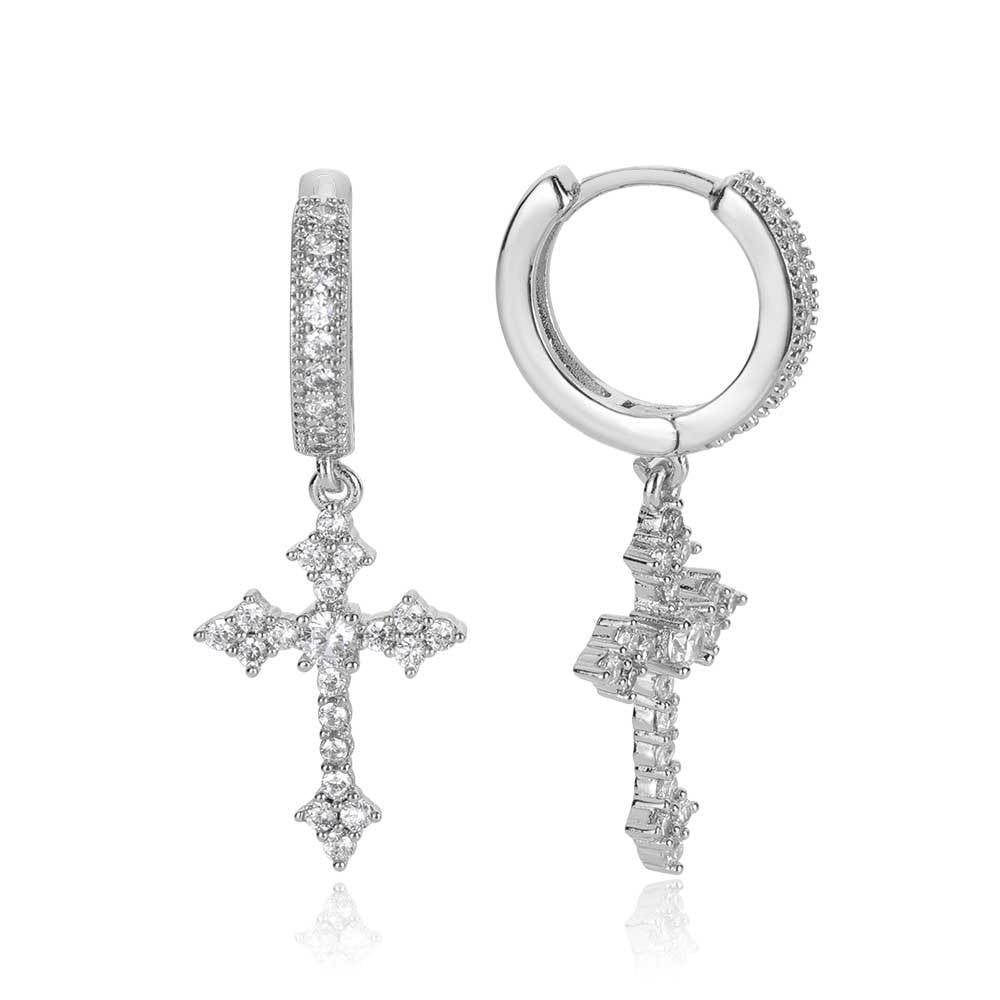 Diamond Cross Hoop Earrings