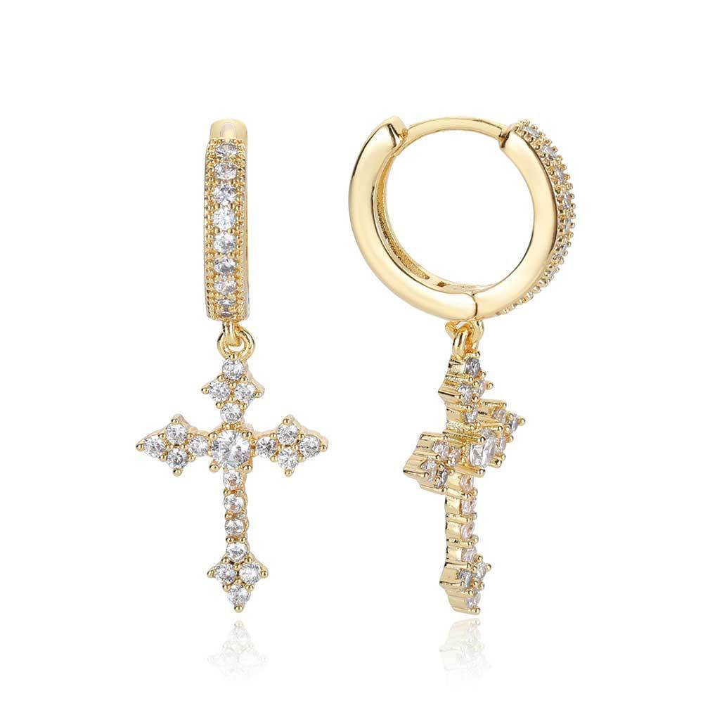 Diamond Cross Hoop Earrings