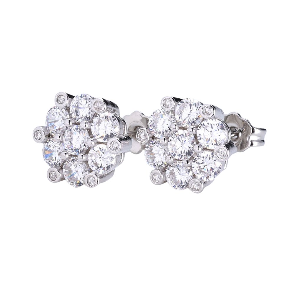 Diamond Flower Cluster Stud Earrings