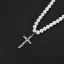 Pearl Beaded With Diamond Cross Pendant - CRAZY DIAMOND DRIP