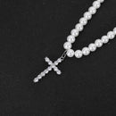 Pearl Beaded With Diamond Cross Pendant - CRAZY DIAMOND DRIP