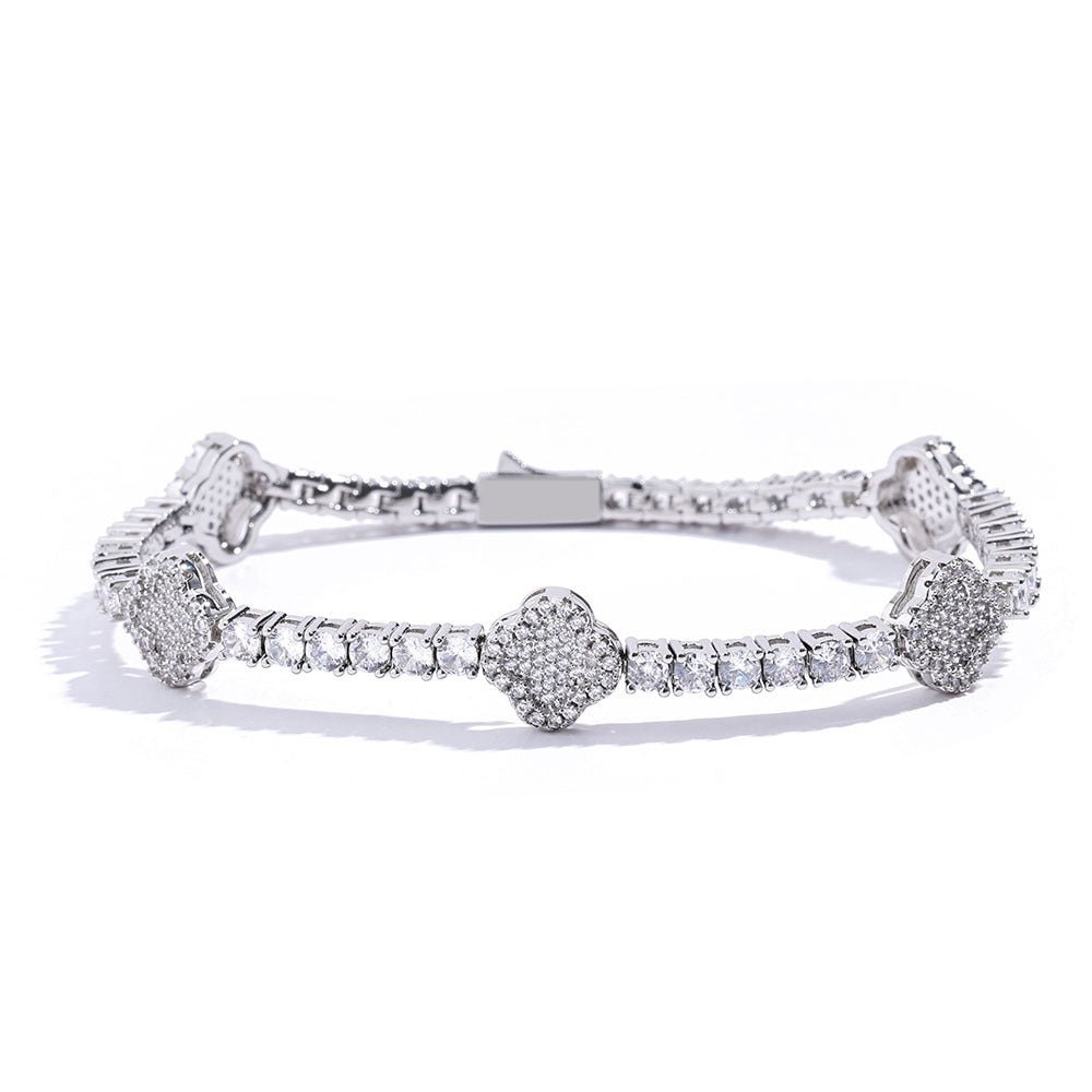 S925 Sliver VVS Moissanite Four-Leaf Clover Tennis Bracelet